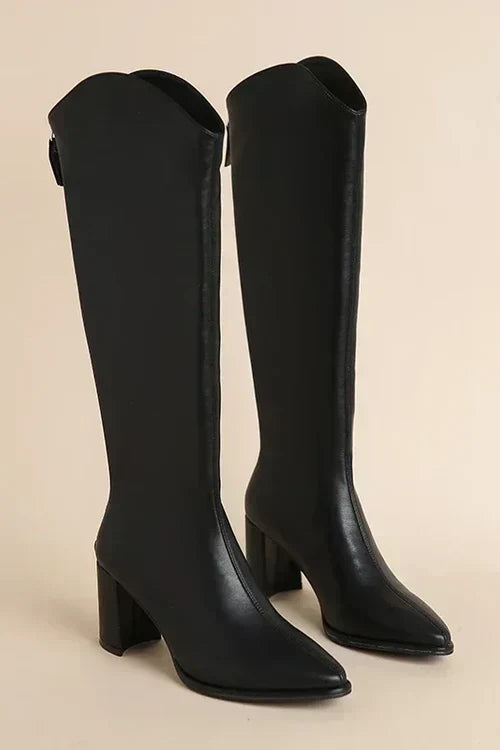 Knähöga Stövlar Dam Trendig Läderdesign Elegant Silhuett-1