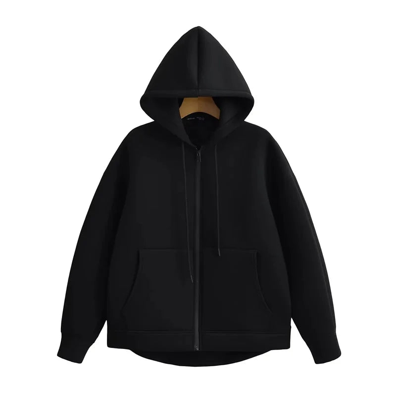 Hoodie Dam Oversized Mjuk Fleece med Dubbelväska-3