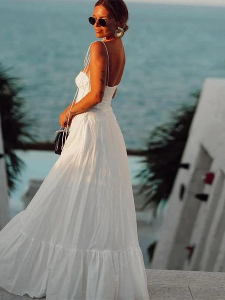 Elegant Damklänning MIDI med Justerbara Spaghettiband och Elastisk Rygg i Mjuk Polyester - Fina Damklänningar för Alla Tillfällen 4