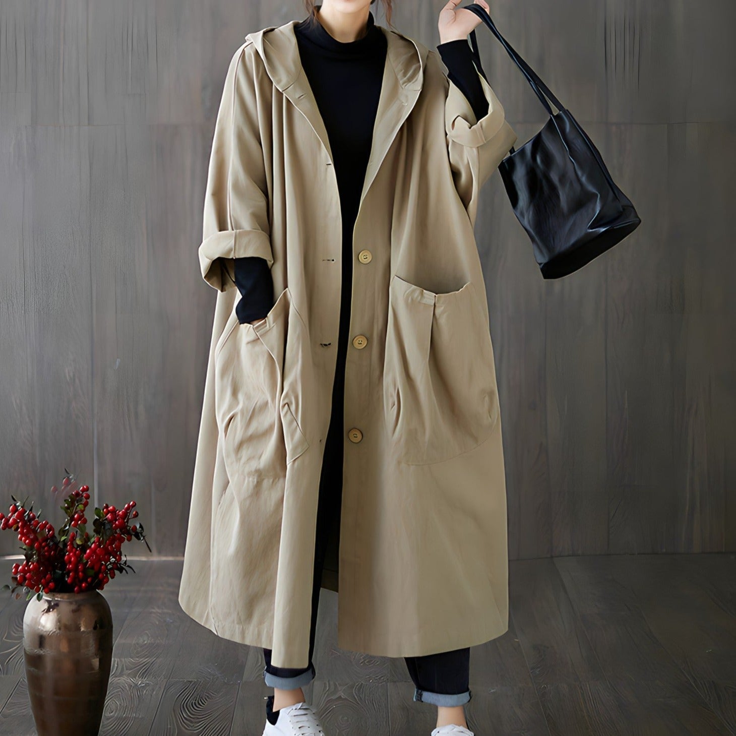Dam Trenchcoat Överdimensionerad Polyester Höststil 6