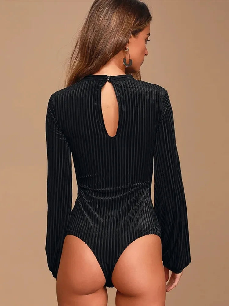 Dam Bodysuit Figurnära Velour Design-4