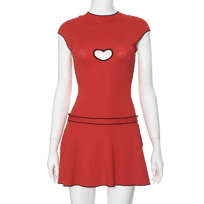Kvinnors Miniklänning O-hals Cut-out Polyester Figurnära 7