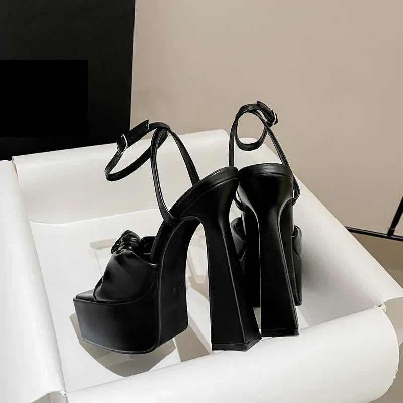 Dam Sandaler Ankelband PU-Material med Hög Klack-4