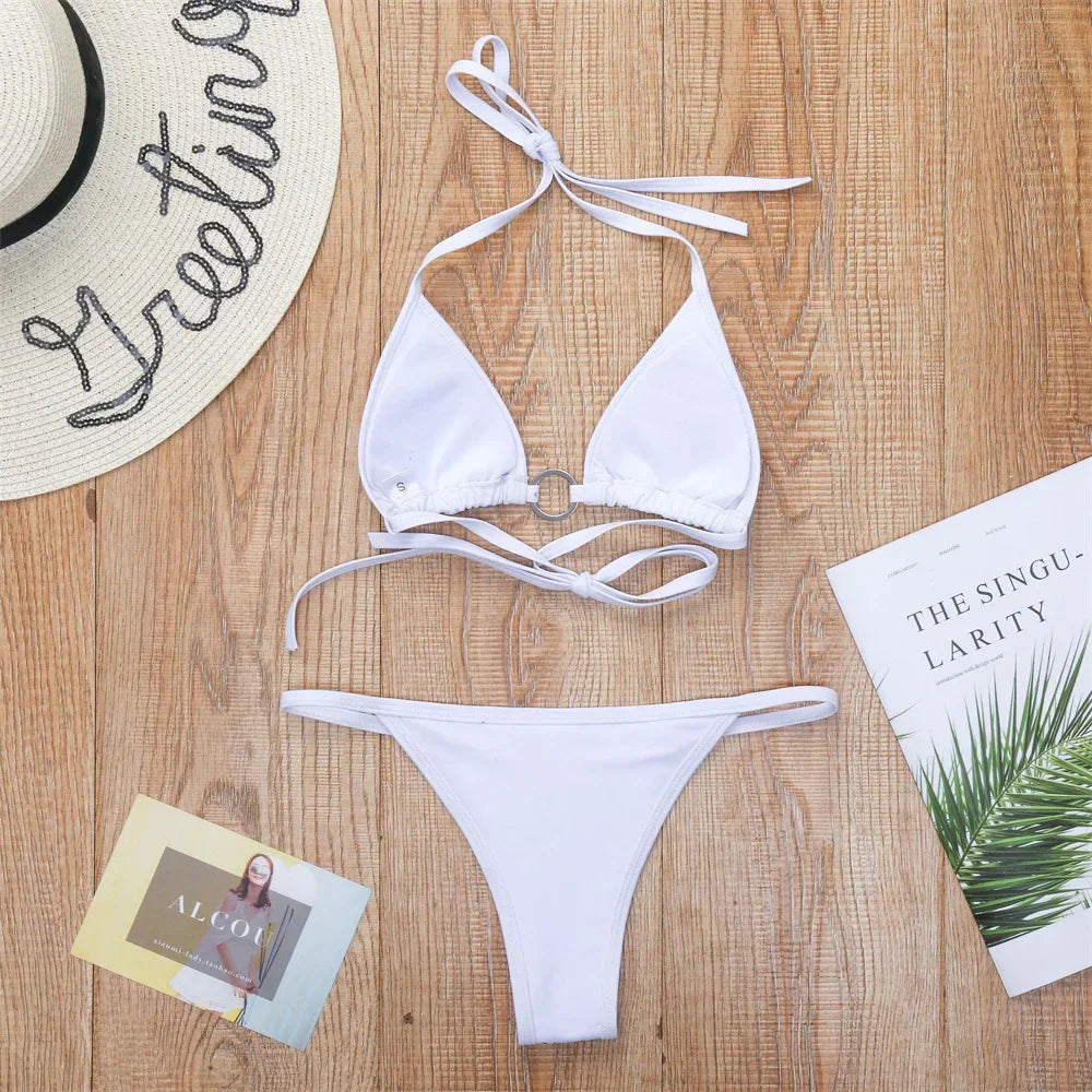 Damernas Tvådelade Bikini Monokrom Polyester med Push Up Kuddar-3