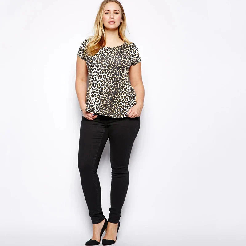 Dam Peplumblus Leopardmönster Mjuk Polyester-1