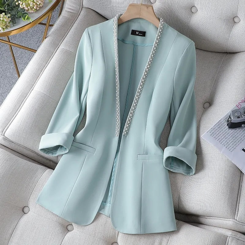 Dam Blazer V-hals Halvlånga Ärmar i Polyester – Tidlös Regular Fit för Kontor och Avslappnade Tillfällen 8