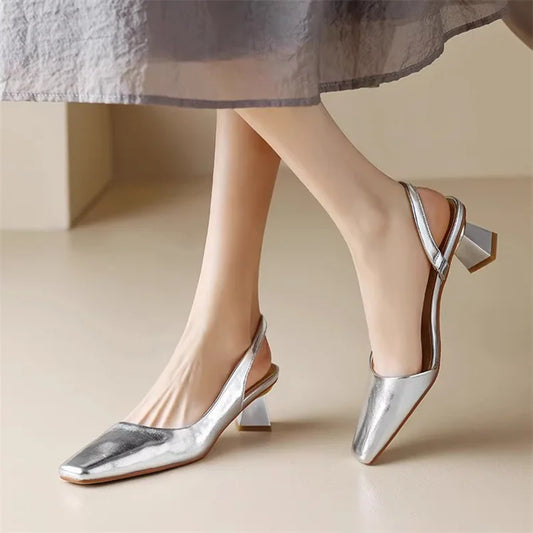 Dam Slingback Skor PU med Gummisula Tidlös Design-1