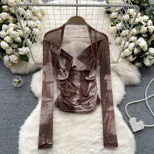 Variant image for Dam Skördetopp Batikdesign V-ringning Blandat Material-9