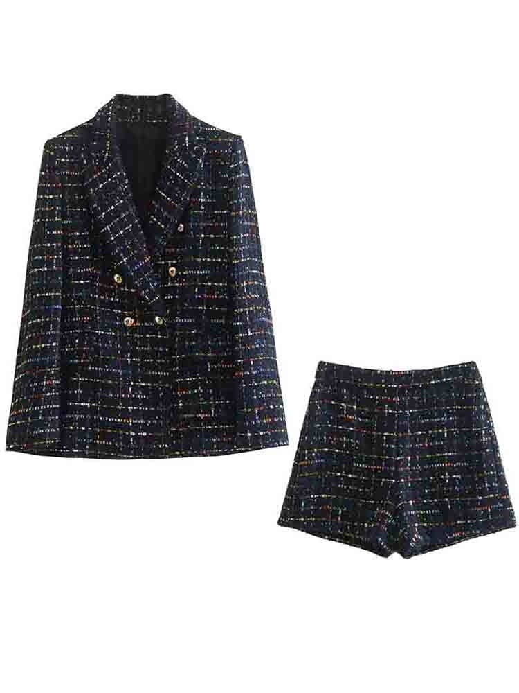 Kvinnor Blazer Set Ull med Byxor Snygg Passform-4