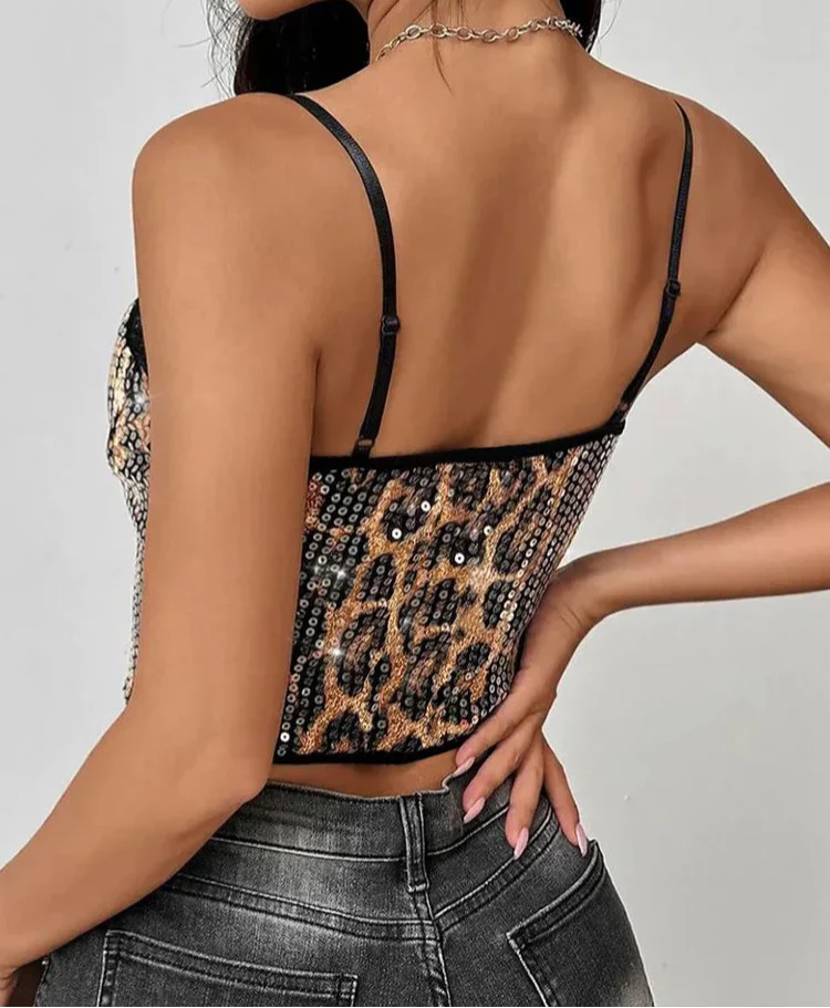 Dam Bustier Leopardmönster Kort Skärning Polyester Spandex-4