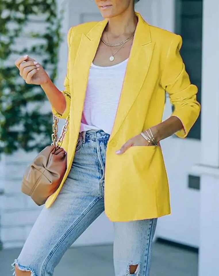 Dam Blazer Elegant Polyester Med Fickor - Tidlös Design För Alla Tillfällen-5