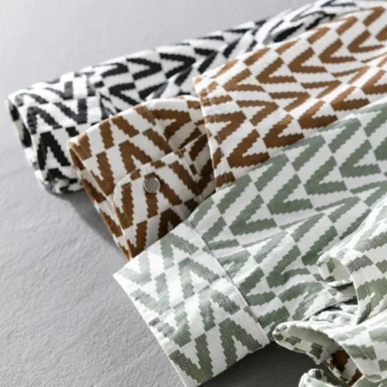 Mäns Mönstrad Skjorta Geometrisk Bomull med Knapp och Fickor-5