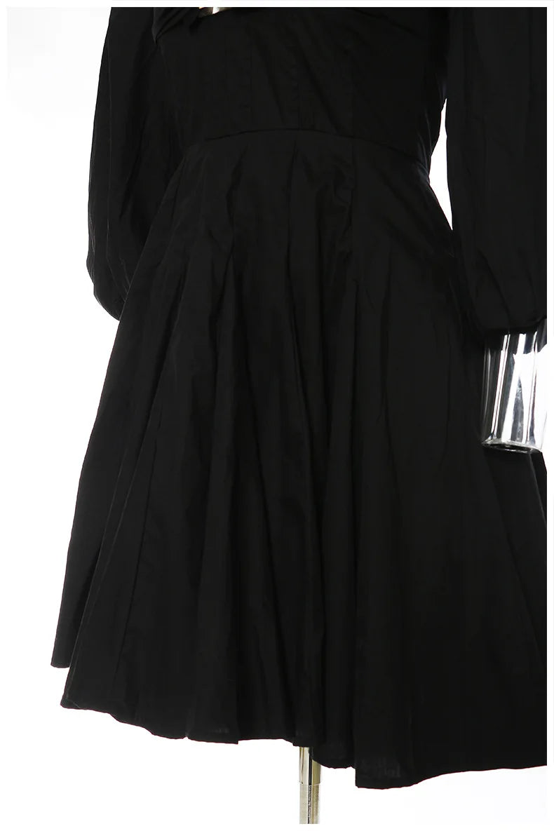 Dam Mini Klänning Puffärmar Bomull Elegant-5