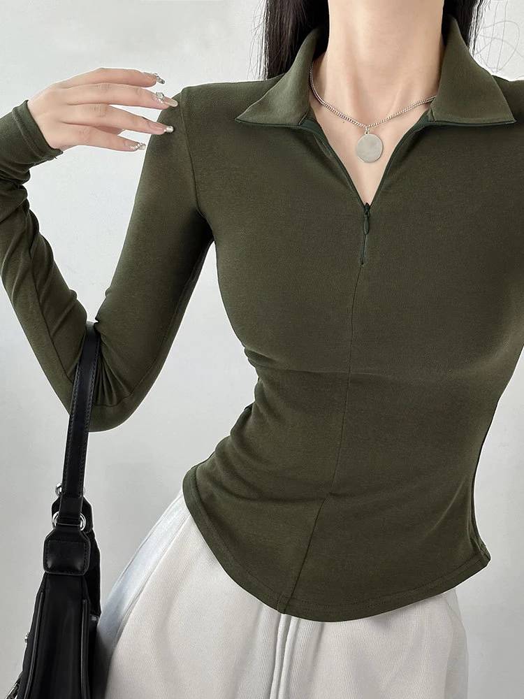 Variant image for Långärmad T Shirt Dam med Dragkedja i Bomull och Spandex-4