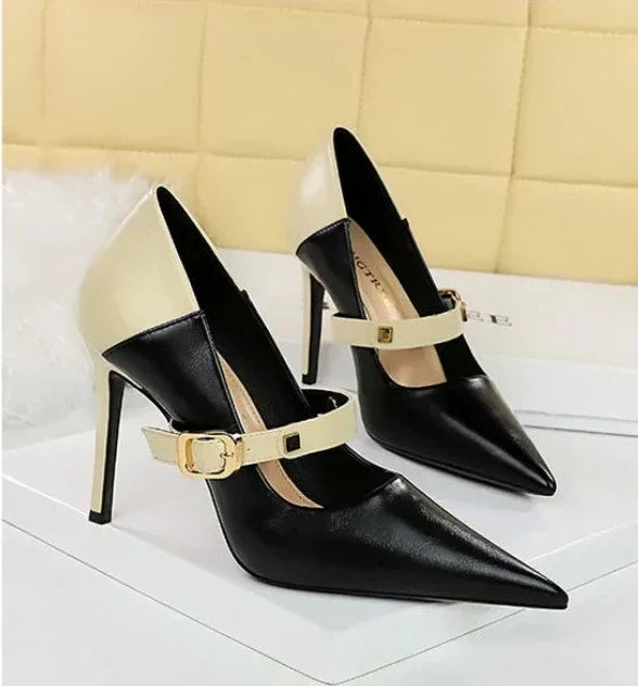 Dam Pumps Spetsig Tå PU Material 10 cm Häl Elegant Design-2