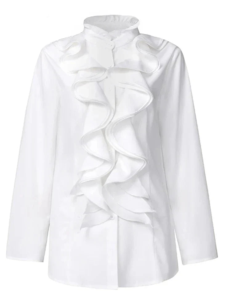 Vit Dam Blus Klassisk Passform Polyester Spandex-2
