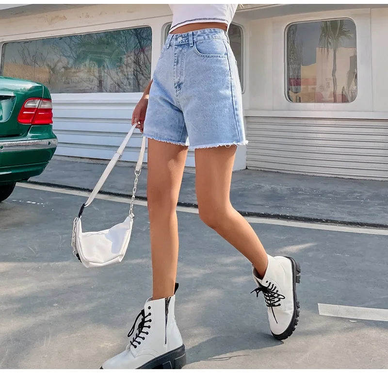 Dam Denimshorts Hög Midja Avslappnad Denim 2