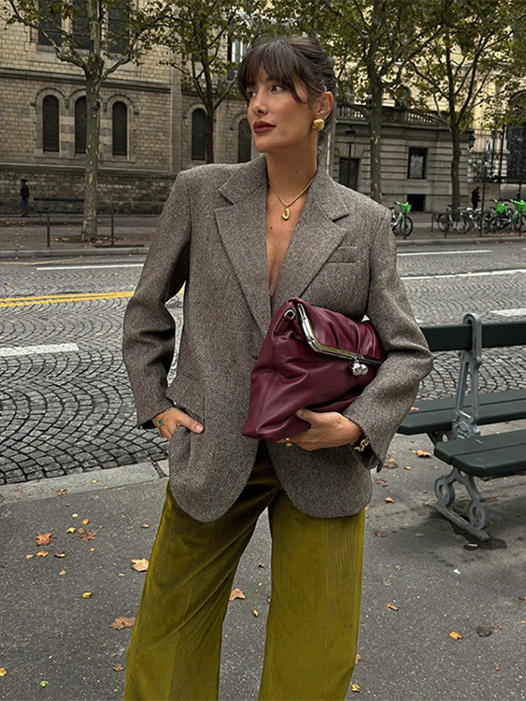 Dam Blazer Modern Reversibel Krage Elegant Polyester Viskos-2