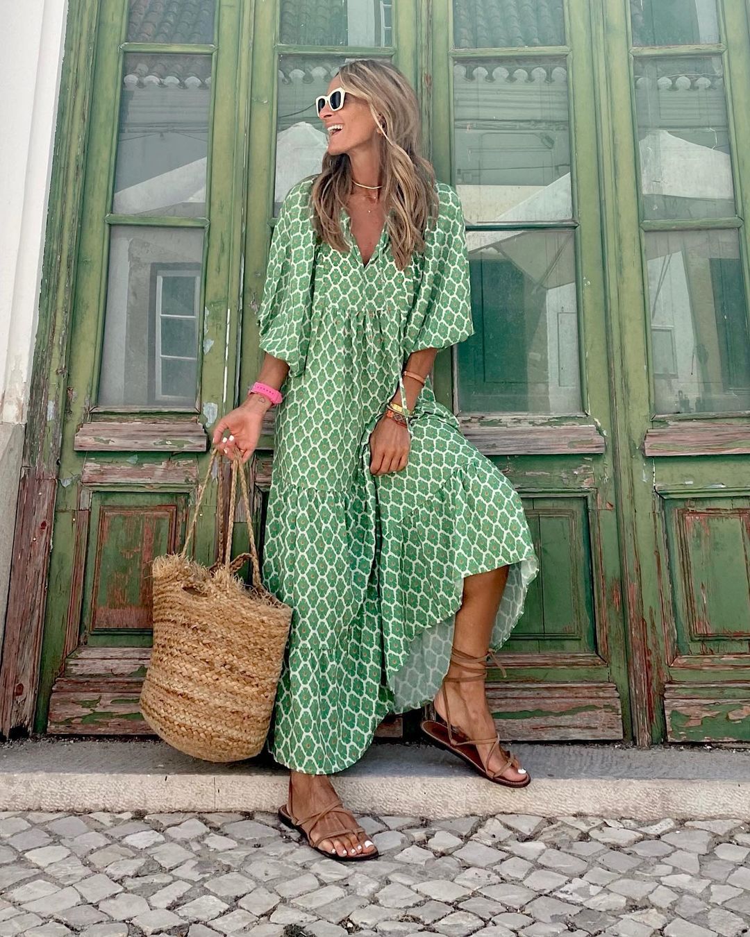 Dam Långklänning Bohemisk Design i 100% Bomull - Perfekt för Fest och Sommar 8