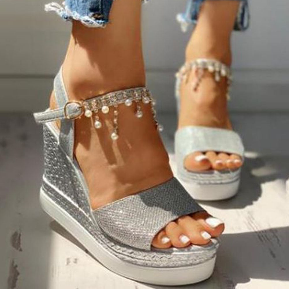 Dam Sandaletter med Kilklack Ankelband Mikrofiber-2