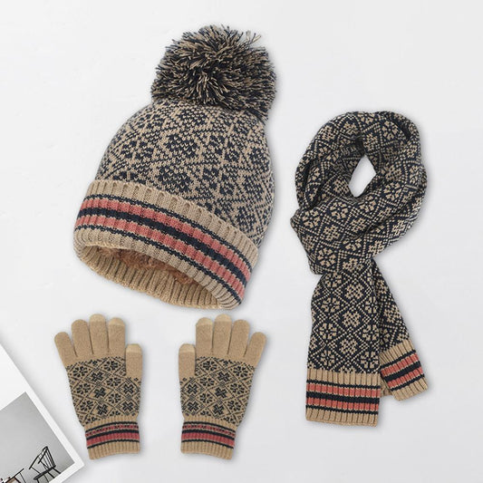 Kvinnors 4-delad Höst- och VinteruppsÀttning Stickad Hatt Halsduk Handskar Mask-1