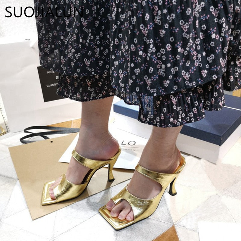 Dam Sandaler Fyrkantig Tå Slip-On Mikrofiber-2