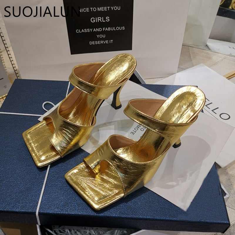 Dam Sandaler Fyrkantig Tå Slip-On Mikrofiber-6