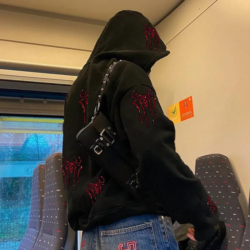 Dam Hoodie Gotisk Stil Mjuk Bomullsblandning-3