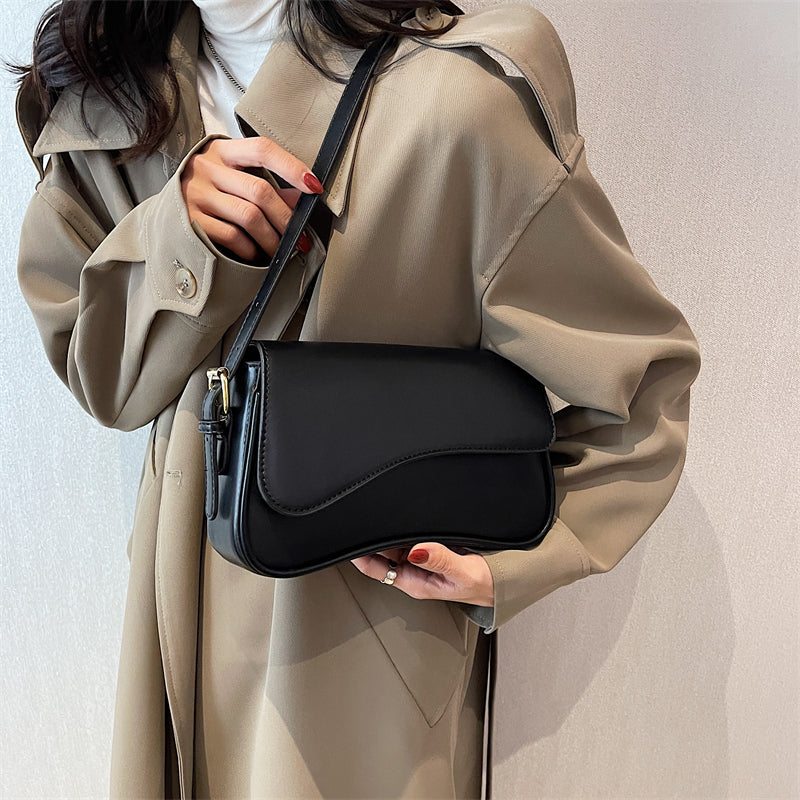 Dam Crossbody Väska Vintage Läder Justerbar Axelrem Kompakt Design-3