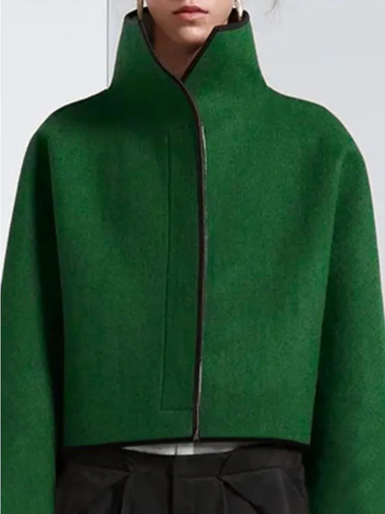 Lång Kappa för Kvinna i Polyester med Hög Krage och Avslappnad Passform – Perfekt för Höst och Vinter 3