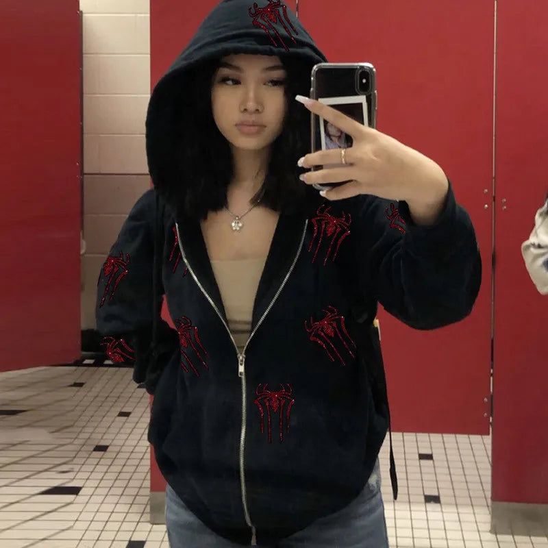 Dam Hoodie Gotisk Stil Mjuk Bomullsblandning-1