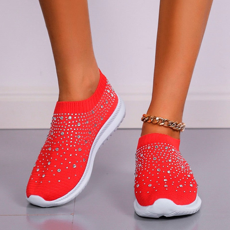 Dam Sneakers Ortopedisk Glittrande Textil med Chockdämpande Gummisula-6