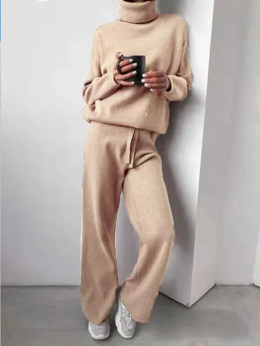 Matchande Set Dam Turtleneck Långärmad Stickad Siden Bomull 1
