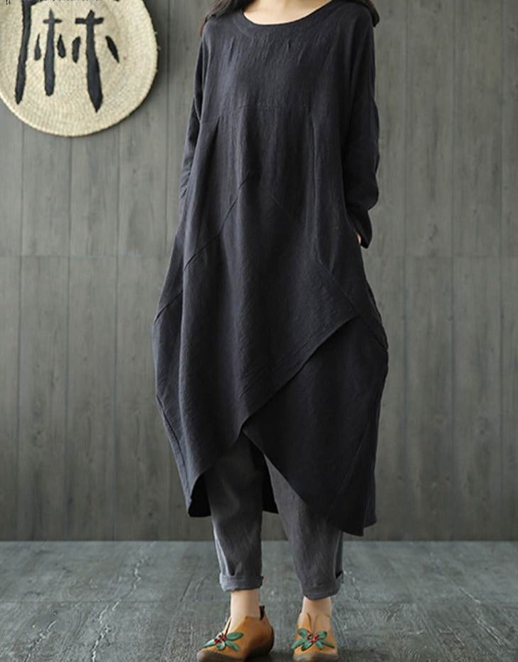 Variant image for Damklänning Midi Asymmetrisk Långärmad Bomull-1