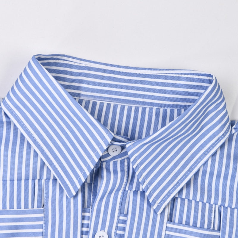 Herrskjorta Långärmad Randig Polyester Lösa Passform-4