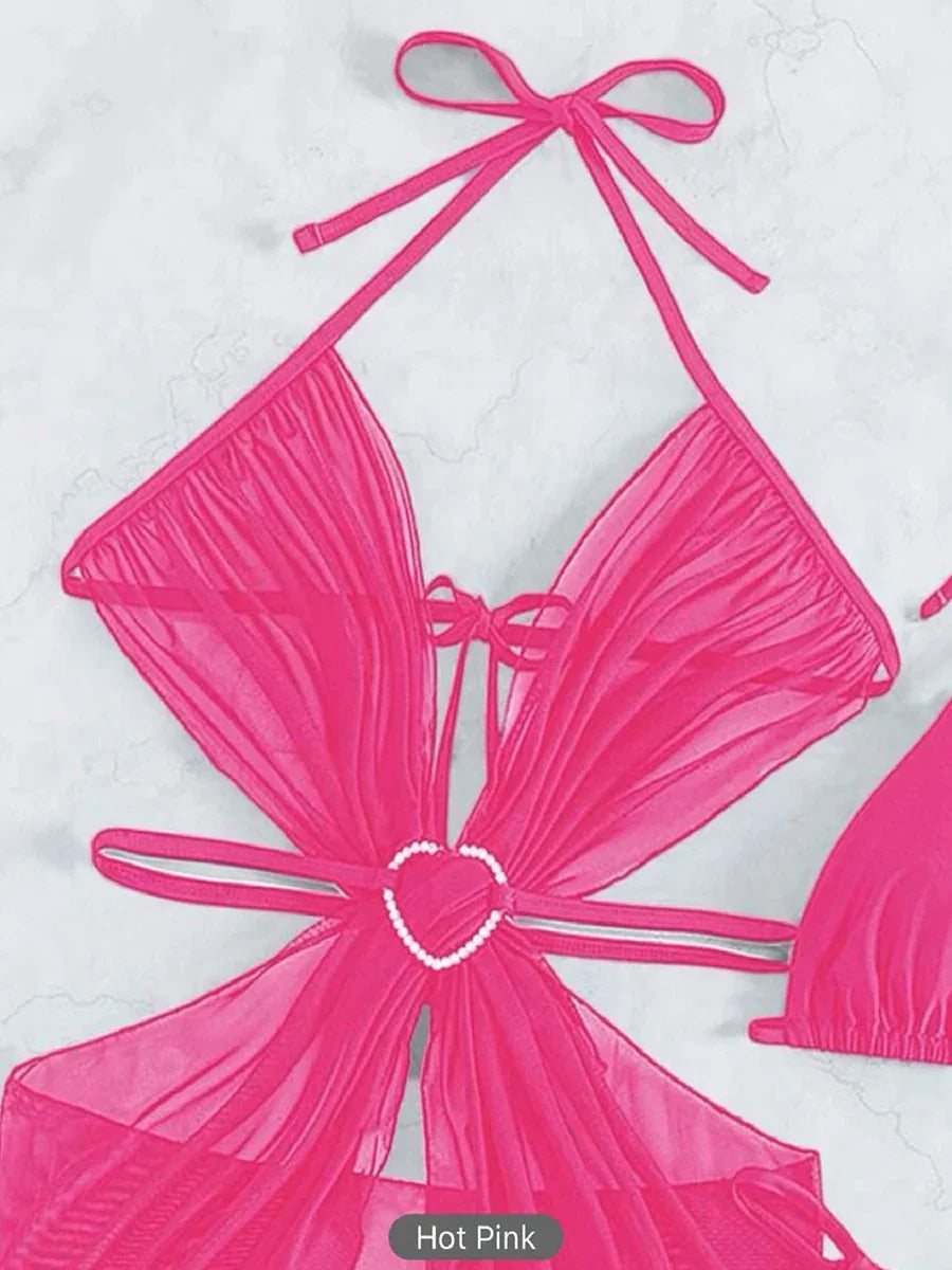 Damernas 3-delade Bikini-set Monokrom Spandex Polyester-6