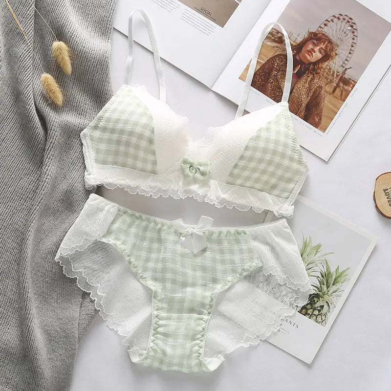 Variant image for Dam BH Sats Trådlös Rutigt Design Bomull Polyester Spandex-40