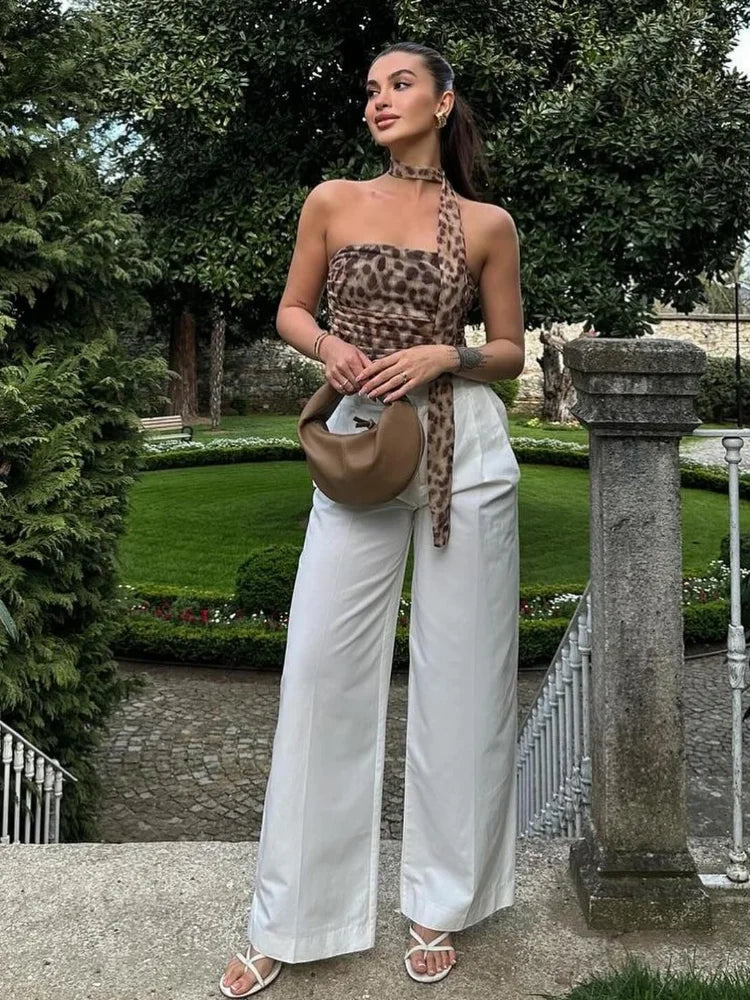 Dam Set Ärmlös Topp Högmidjad Kjol Lätt Material-4