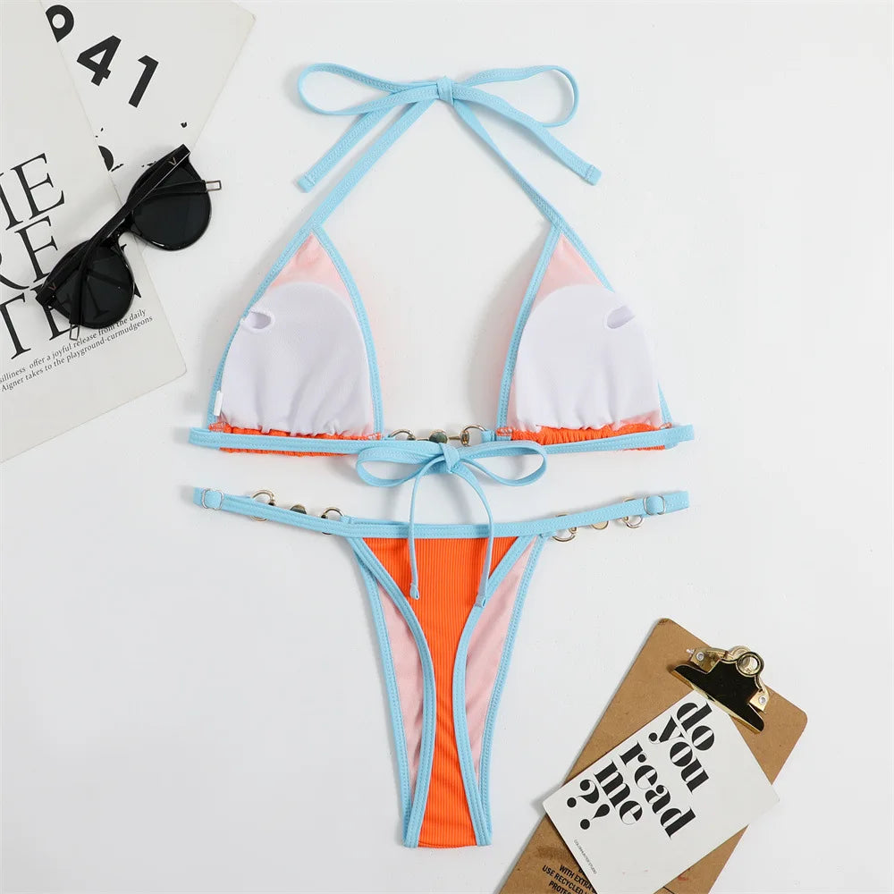 Dam Tvådelad Bikini Låg Midja Polyester Spandex-2