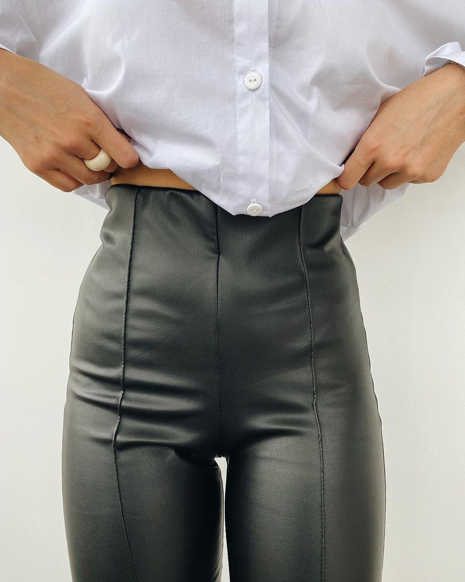 Dam Läderleggings Stretch Fleece Fodrade-3