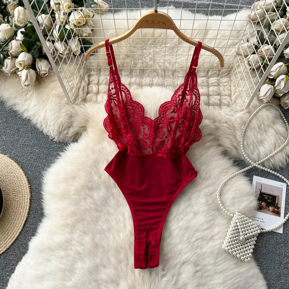 Dam Bodysuit Monokrom Spets Polyester Elegant Design 7