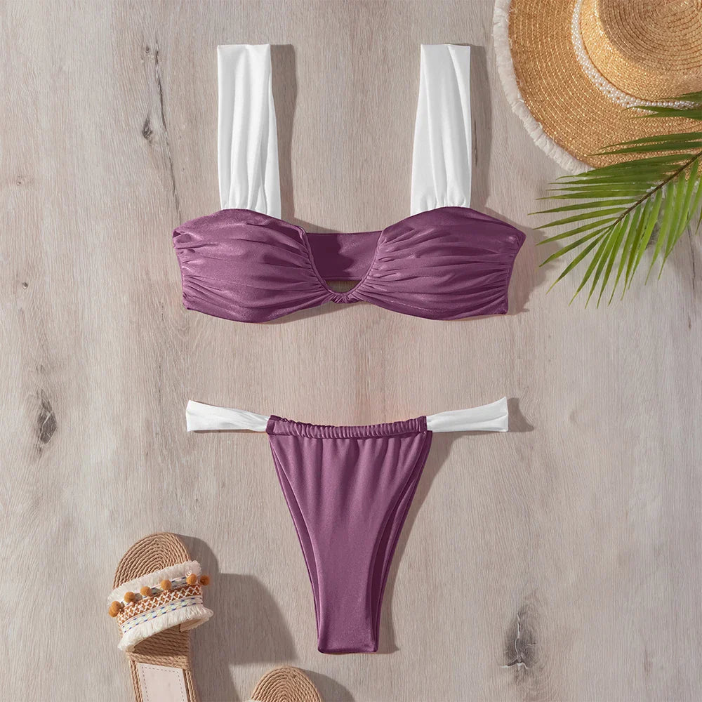 Dam Bikini Monokrom Trådlös Spandex Nylon 5
