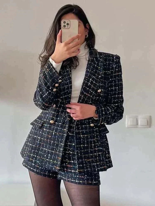 Kvinnor Blazer Set Ull med Byxor Snygg Passform-1