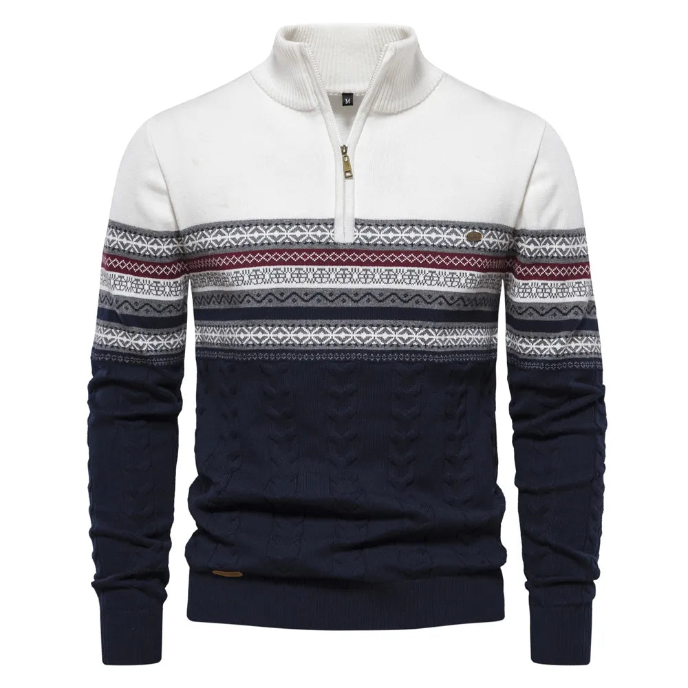 Herr Sweatshirt Retro Mönster Höghalsad Bomull 8