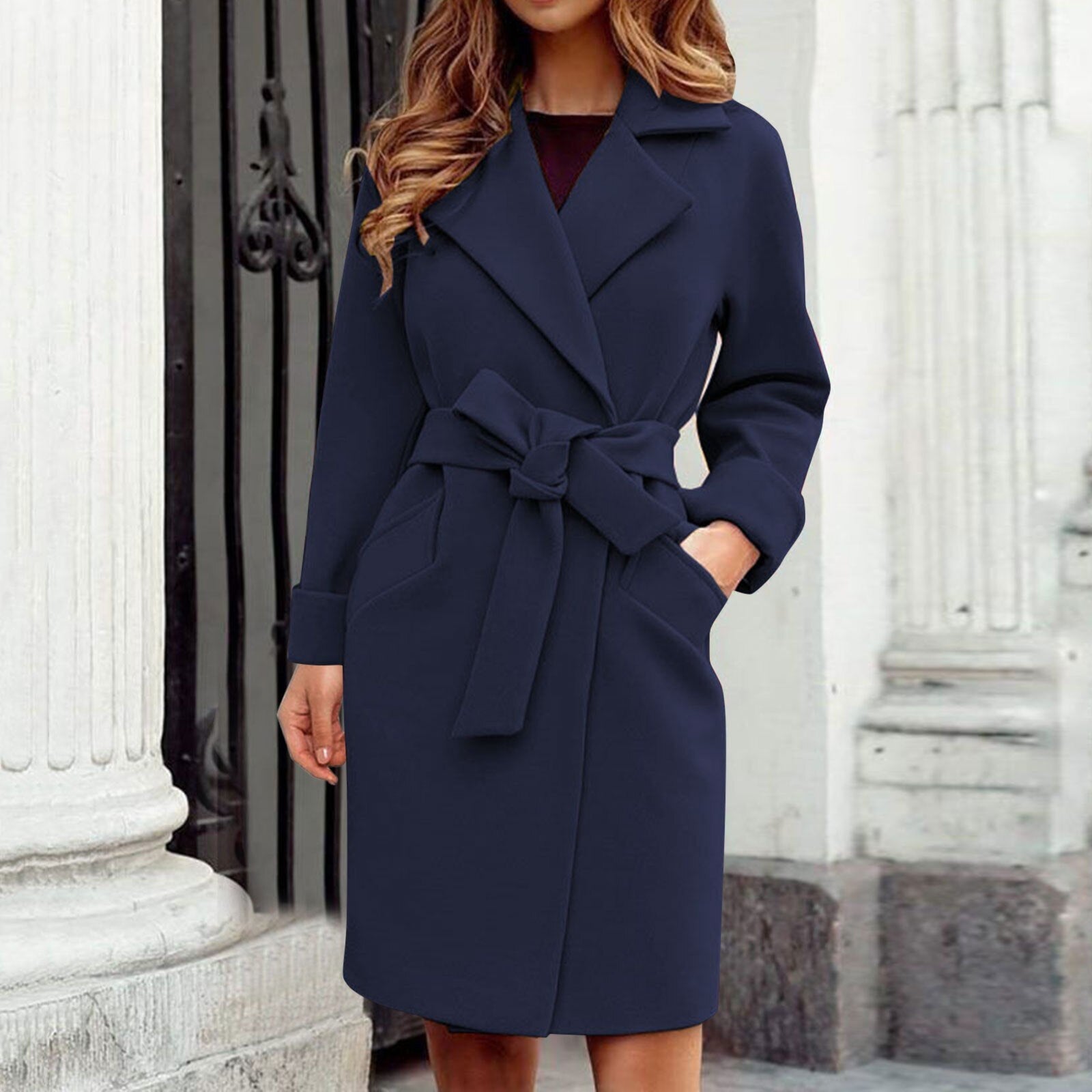 Kvinnors Trench Coat Med Bälte Polyesterfiber 4