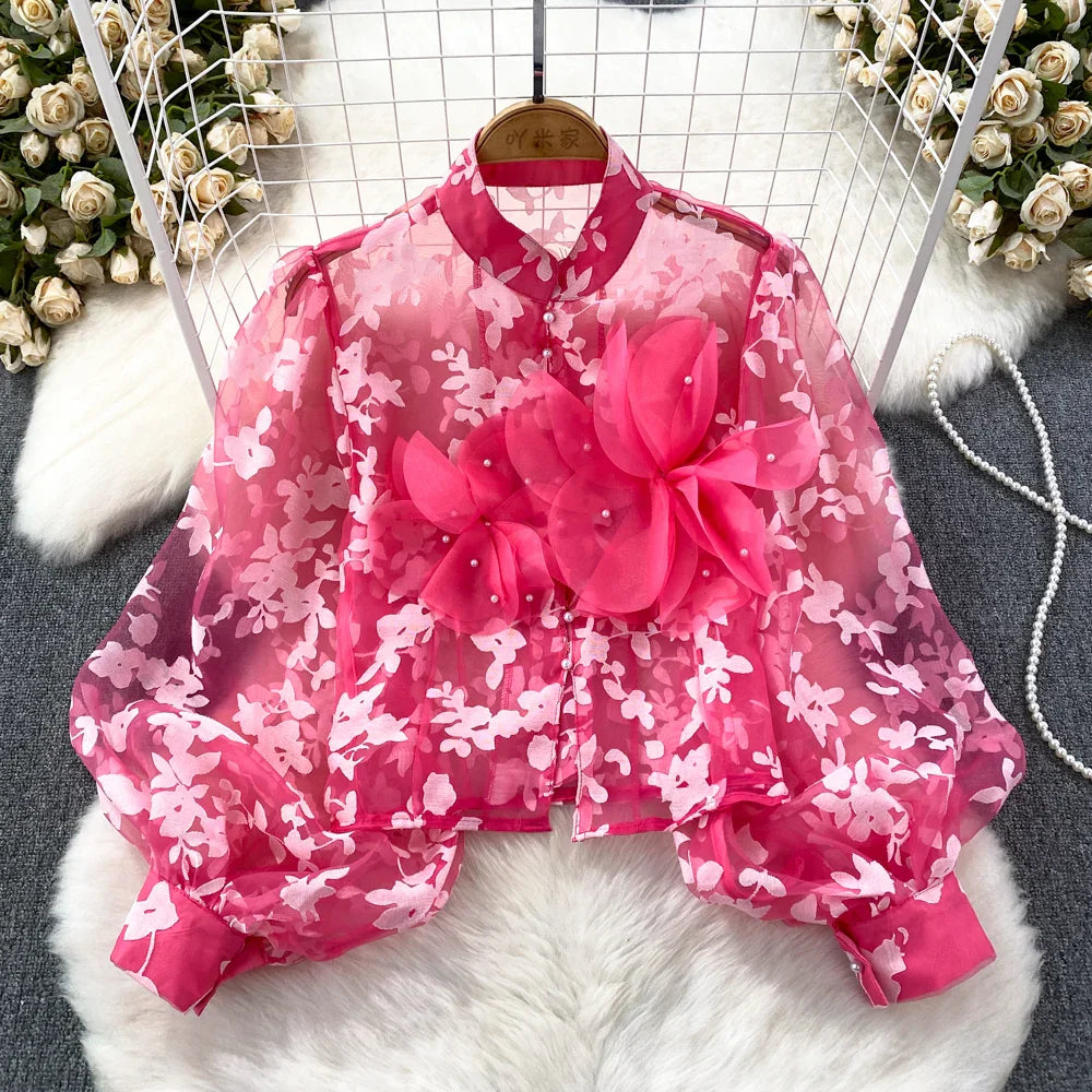 Variant image for Dam Blus Blommönster Polyester Akryl Normal Passform-3
