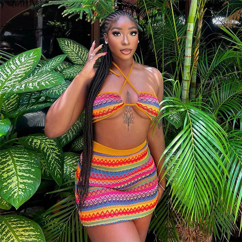 Dam Mini Kjol Halterneck Geometrisk Spandex Polyester-1