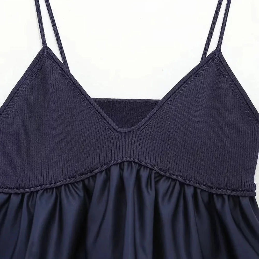 Kvinnors Stickad Skördetopp med Ruffles Ryggfri Material-3