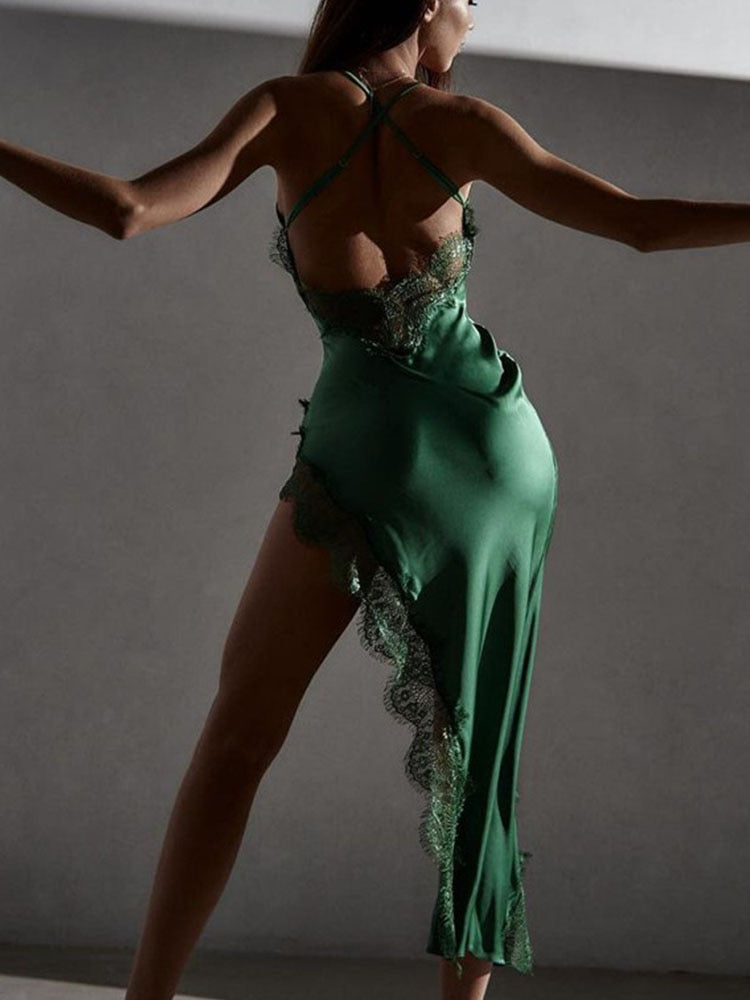 Dam Midiklänning Vattenfallhals Spaghettiband Bomull Polyester-6