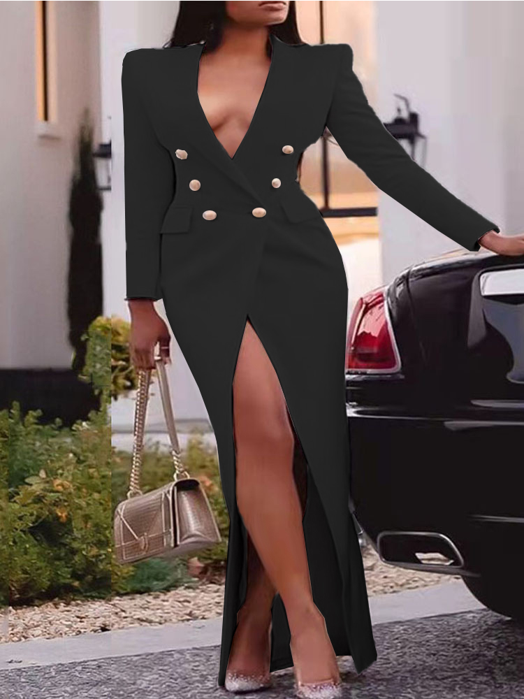 Variant image for Lång Klänning Dam Maxiklänning Långärmad Polyester Elegant Silhuett-2